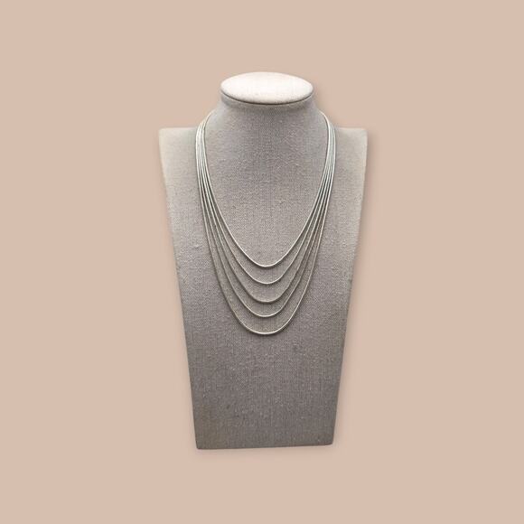 Vintage Multi-Strand Snake Chain Necklace Silver Layered Jewelry - Picture 3 of 7